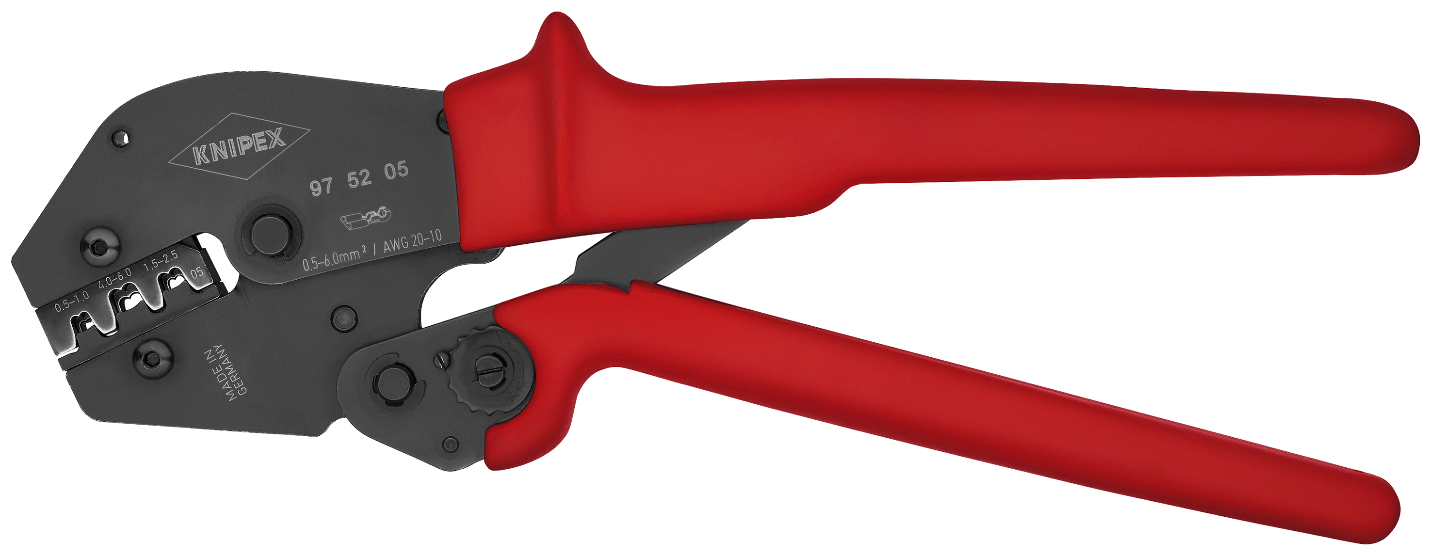 KNIPEX KNIPEX 97 52 05 SB Crimpzange auch für Zweihandbedienung 250 mm brüniert mit rutschhemmenden Kunststoff-Hüllen brüniert