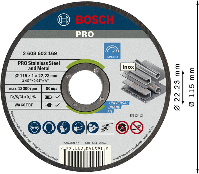 BOSCH PRO Stainless Steel and Metal Trennscheibe, 115 x 1 x 22.23 mm, gerade, 10-tlg.