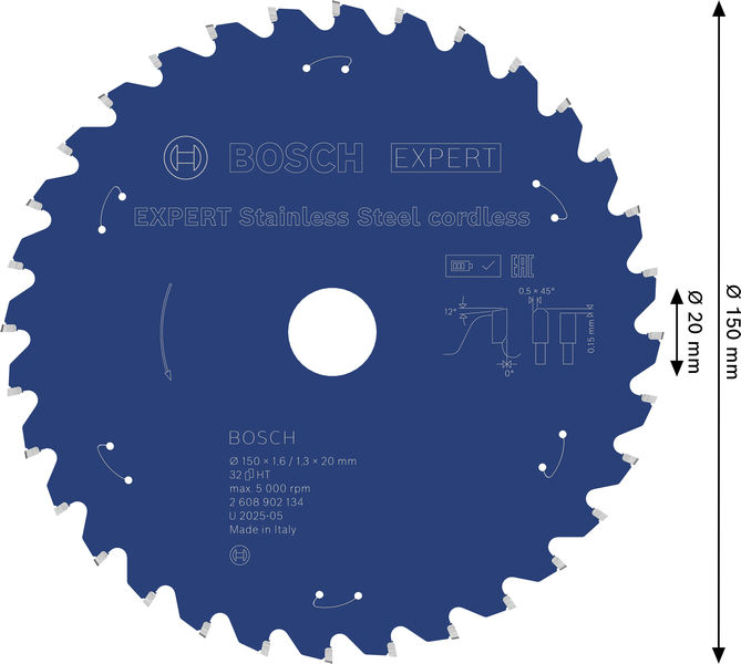 BOSCH EXPERT Stainless Steel Kreissägeblatt, 150x20 mm, Z32 BOSCH EXPERT Stainless Steel Kreissägeblatt, 150x20 mm, Z32