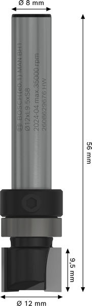 BOSCH PRO Bündigfräser mit obenliegendem Führungskugellager, Ø12,7 x L9,5, Schaft 8 mm