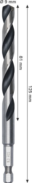 BOSCH Metal HSS Spiralbohrer, 9 x 81 x 125 mm, HEX 1/4“ Schaft