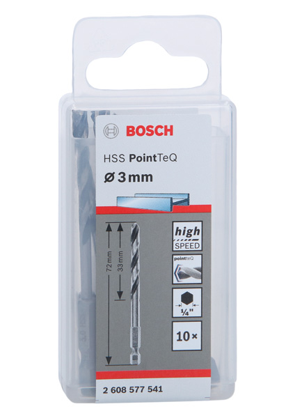 BOSCH HSS PointTeQ Sechskantbohrer 3 mm, 10er-Pack