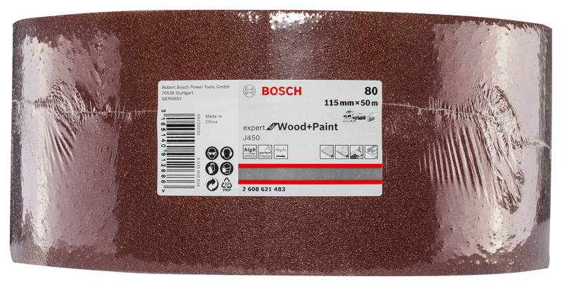 BOSCH Schleifblatt J450 Expert for Wood and Paint, 115 mm x 50 m, G80
