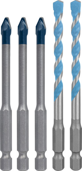 BOSCH EXPERT HEX-9 Hard Ceramic und HEX-9 Multi Construction Bohrer-Set, 6 mm, 5-tlg. BOSCH EXPERT HEX-9 Hard Ceramic und HEX-9 Multi Construction Bohrer-Set, 6 mm, 5-tlg.