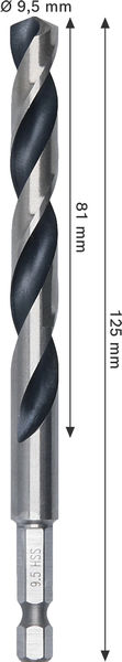BOSCH Metal HSS Spiralbohrer, 9,5 x 81 x 125 mm, HEX 1/4“ Schaft