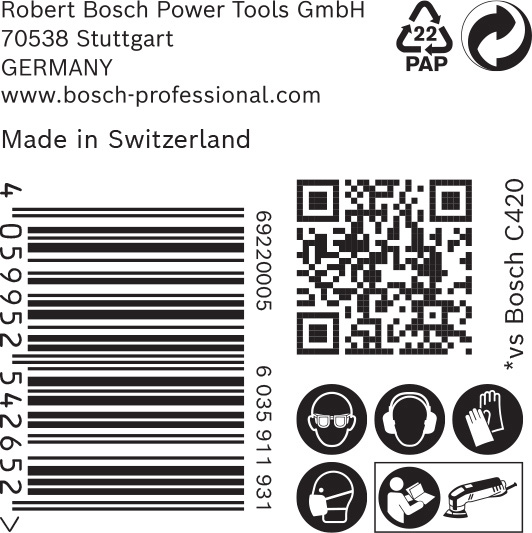 BOSCH EXPERT C470 Schleifblatt, 93x93mm, K60, 6 Löcher, 50-tlg.