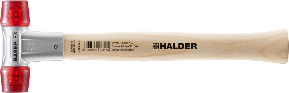 HALDER Baseplex-Schonhammer mit Zinkdruckguss-Gehäuse und Holzstiel, Ø25mm
