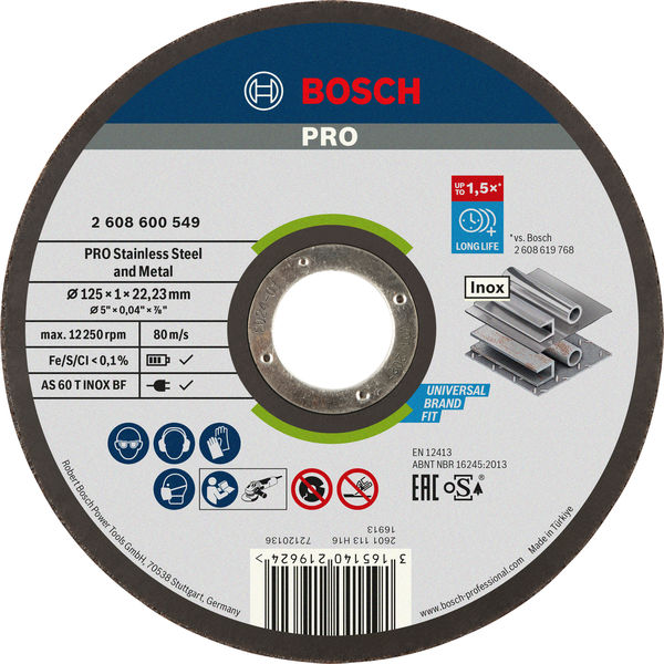BOSCH PRO Stainless Steel and Metal Trennscheibe, 125 x 1 x 22,23 mm