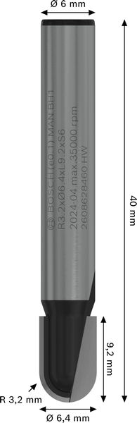 BOSCH PRO Hohlkehlfräser, R 3,2, Schaft 6 mm BOSCH PRO Hohlkehlfräser, R 3,2, Schaft 6 mm