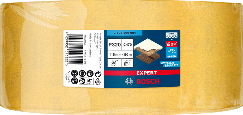 BOSCH EXPERT C470 Schleifrolle, 115mmx50m, K320, keine Löcher BOSCH EXPERT C470 Schleifrolle, 115mmx50m, K320, keine Löcher
