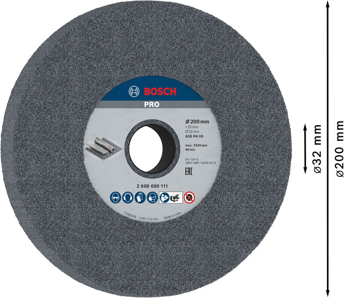 BOSCH PRO Metal Schleifscheibe, 200 x 25 x 32 mm, G36