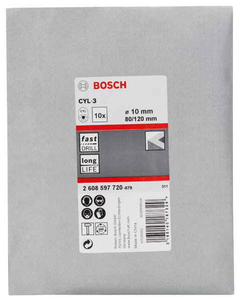 BOSCH Betonbohrer CYL-3, 10 x 80 x 120 mm, d 9 mm, 10er-Pack BOSCH Betonbohrer CYL-3, 10 x 80 x 120 mm, d 9 mm, 10er-Pack