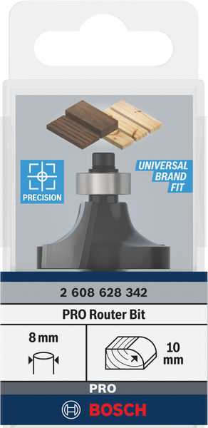 BOSCH PRO Abrundfräser, R 10, Schaft 8 mm