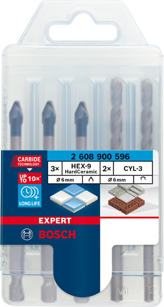 BOSCH EXPERT HEX-9 Hard Ceramic Bohrer gemischtes Set, 6x90/ 6x100 mm, 5-tlg. BOSCH EXPERT HEX-9 Hard Ceramic Bohrer gemischtes Set, 6x90/ 6x100 mm, 5-tlg.