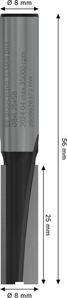BOSCH PRO Nutfräser, zweischneidig, Ø 8 x L 25, Schaft 8 mm BOSCH PRO Nutfräser, zweischneidig, Ø 8 x L 25, Schaft 8 mm