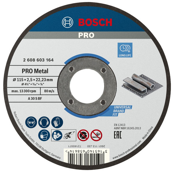 BOSCH PRO Metal Trennscheibe, 115 x 2.5 x 22.23 mm, gerade BOSCH PRO Metal Trennscheibe, 115 x 2.5 x 22.23 mm, gerade