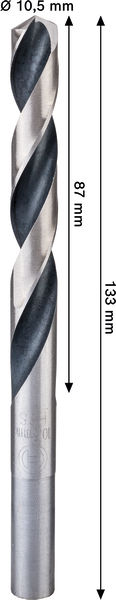 BOSCH Metal HSS Spiralbohrer, 10,5 x 87 x 133 mm, CYL Reduzierter Schaft