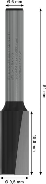 BOSCH PRO Nutfräser, zweischneidig, Ø 9,5 x L 19,6, Schaft 6 mm