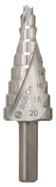 BOSCH Stufenbohrer HSS, 4 - 20 mm, 8 mm, 70,5 mm, 9 Stufen BOSCH Stufenbohrer HSS, 4 - 20 mm, 8 mm, 70,5 mm, 9 Stufen