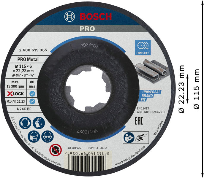 BOSCH PRO Metal X-Lock Schleifscheibe, 115 x 6 x 22.23 mm