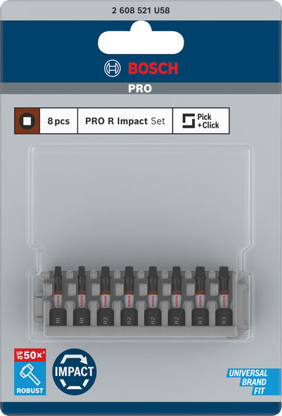 BOSCH PRO R Impact Bit Set, 2 x R1, 4 x R2, 2 x R3, 55 mm, 8-tlg BOSCH PRO R Impact Bit Set, 2 x R1, 4 x R2, 2 x R3, 55 mm, 8-tlg