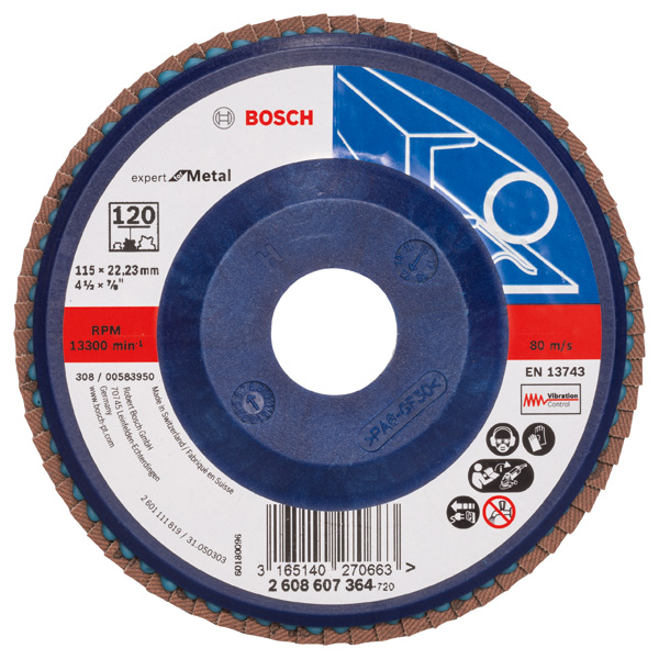 BOSCH Fächerschleifscheibe X551 Expert for Metal, gerade, 115 mm, 120, Kunststoff BOSCH Fächerschleifscheibe X551 Expert for Metal, gerade, 115 mm, 120, Kunststoff