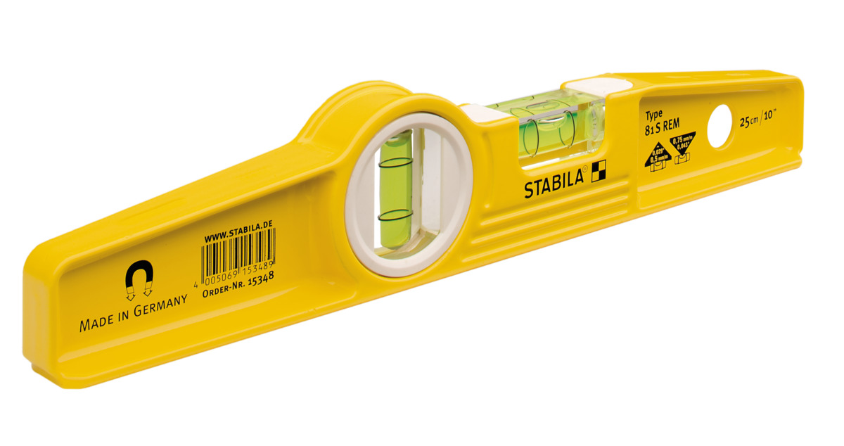 STABILA Magnet-Wasserwaage Type 81 S REM Torpedo mit Tasche, 25 cm, Alu-Gussprofil, Seltenerd-Magnetsystem, 1 Horizontal-/ 1 Vertikal-Libelle, Made in Germany STABILA Magnet-Wasserwaage Type 81 S REM Torpedo mit Tasche, 25 cm, Alu-Gussprofil, Seltenerd-Magnetsystem, 1 Horizontal-/ 1 Vertikal-Libelle, Made in Germany