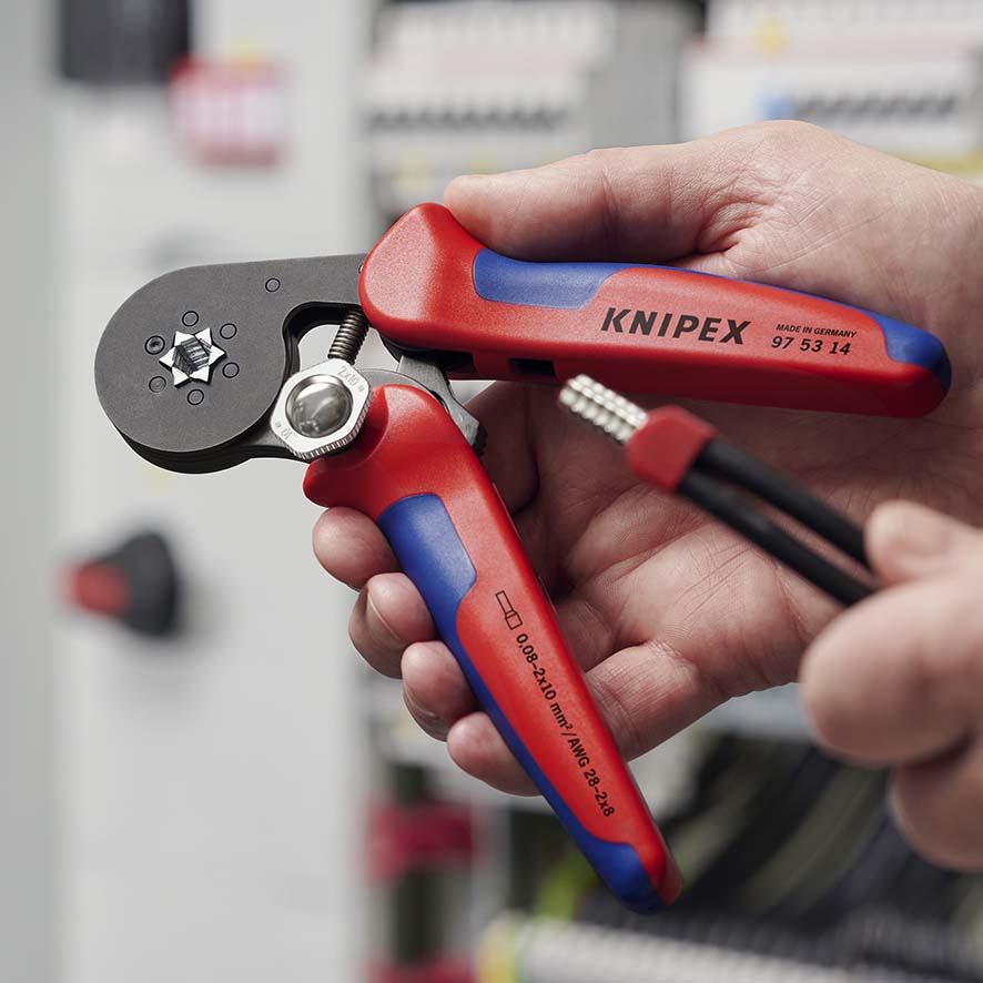 KNIPEX 97 53 14 SB Selbsteinstellende Crimpzange für Aderendhülsen mit Seiteneinführung 180 mm brüniert mit Mehrkomponenten-Hüllen
