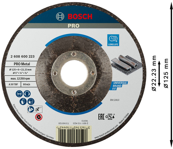BOSCH PRO Metal Schleifscheibe, 125 x 6 x 22.23 mm, oSa
