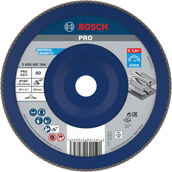 BOSCH PRO X571 Fächerschleifscheibe, gerade, 180 mm, K80