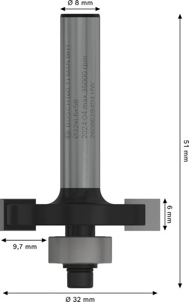 BOSCH PRO Nutfräser, L 6", Schaft 3 mm