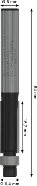 BOSCH PRO Bündigfräser mit untenlieg. Führungskugellager, Ø 6,4 x L 16,2, Schaft 6 mm