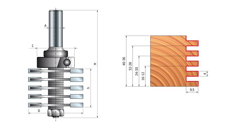 FREUD Keilzinkenfräser Typ B 12 mm 36x8 (Schnitthöhe x Schnitttiefe)