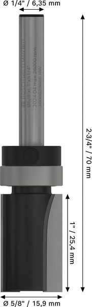 BOSCH PRO Bündigfräser, obenliegendes Führungskugellager, Ø 5/8" x L 1", Schaft 1/4" BOSCH PRO Bündigfräser, obenliegendes Führungskugellager, Ø 5/8" x L 1", Schaft 1/4"
