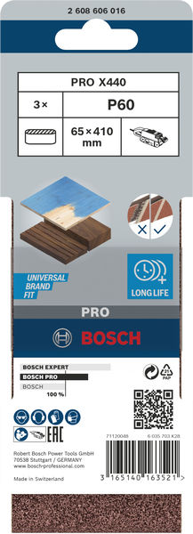 BOSCH PRO X440 Schleifband, 65 x 410 mm, G60, 3-tlg. BOSCH PRO X440 Schleifband, 65 x 410 mm, G60, 3-tlg.
