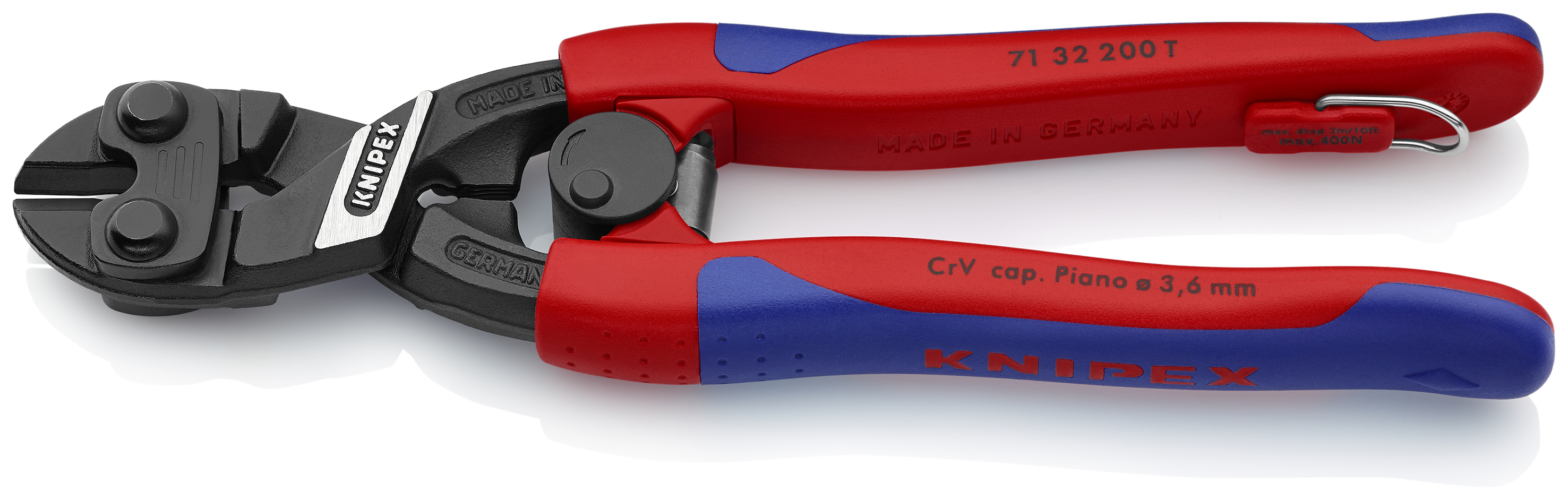 KNIPEX KNIPEX 71 32 200 T CoBolt® Kompakt-Bolzenschneider 200 mm schwarz atramentiert mit schlanken Mehrkomponenten-Hüllen, mit integrierter Befestigungsöse zum Anbringen einer Absturzsicherung