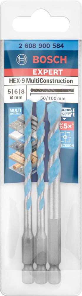 BOSCH EXPERT HEX-9 Multi Construction Bohrer-Set, 5/6/8x100 mm, 3-tlg.
