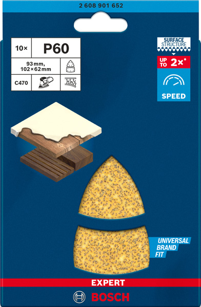BOSCH EXPERT C470 Schleifblatt, 102x62/93mm, K60, 11 Löcher, 10-tlg. BOSCH EXPERT C470 Schleifblatt, 102x62/93mm, K60, 11 Löcher, 10-tlg.