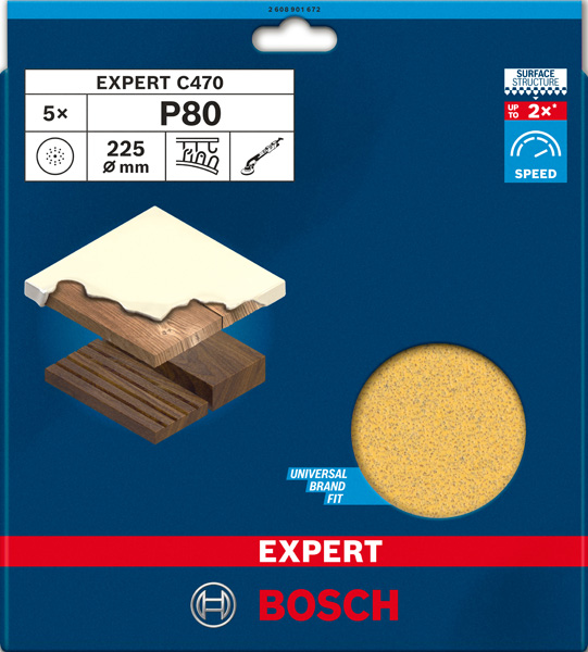 BOSCH EXPERT C470 Schleifblatt, 225mm,K80, 19 Löcher, 5-tlg.