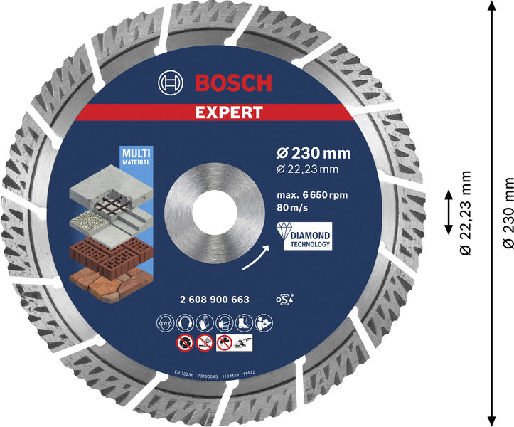 BOSCH EXPERT MultiMaterial Diamanttrennscheiben, 230 x 22,23 x 2,4 x 15 mm