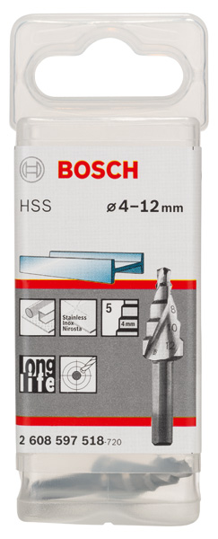 BOSCH Stufenbohrer HSS, 4 - 12 mm, 6 mm, 50 mm, 5 Stufen