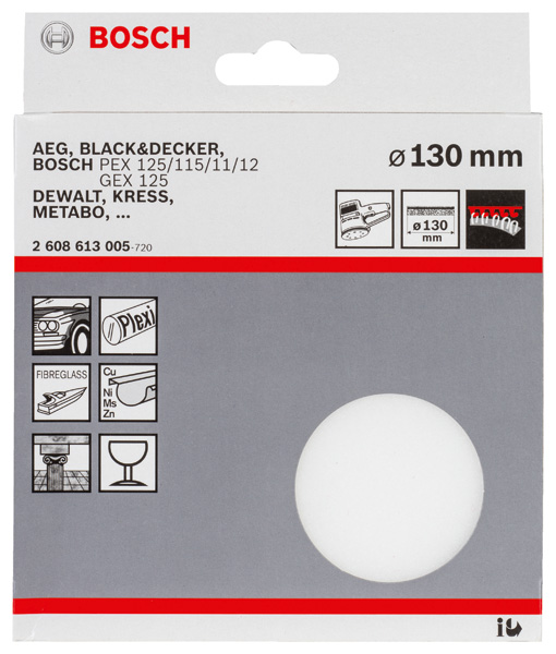 BOSCH Polierschwamm für Exzenterschleifer, Klett, 130 mm BOSCH Polierschwamm für Exzenterschleifer, Klett, 130 mm