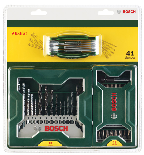 BOSCH 15-tlg. gemischtes Bohrerset + 25-tlg. Schrauberbit-Set + Sechskant-Faltwerkzeug