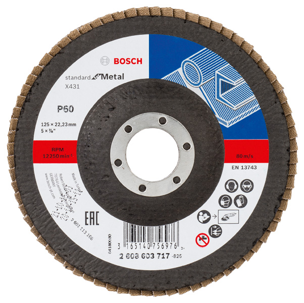 BOSCH Fächerschleifscheibe X431 Standard for Metal, gerade, 125 mm, 60, Glasgewebe