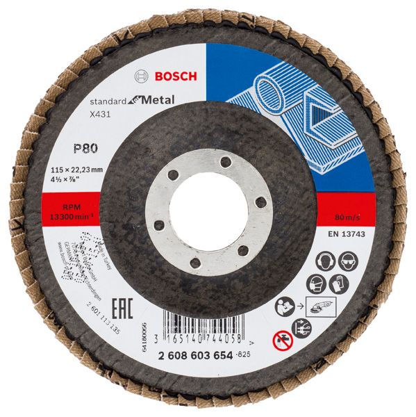 BOSCH Fächerschleifscheibe X431 Standard for Metal, gewinkelt, 115 mm, 22,23 mm, 80