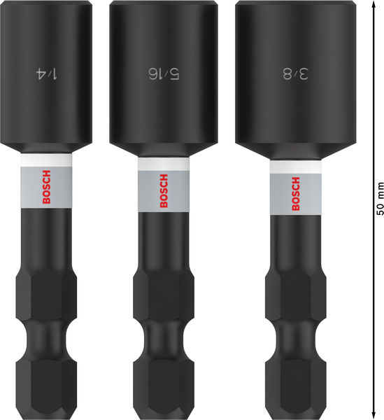 BOSCH PRO Nutsetter Impact Set , 1/4" x 50 mm, 5/16" x 50 mm, 3/8" x 50 mm, 3-tlg.