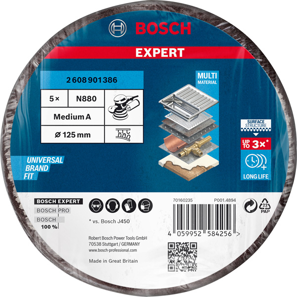 BOSCH EXPERT N880 Vliesscheibe, 125mm, K280, 5-tlg. BOSCH EXPERT N880 Vliesscheibe, 125mm, K280, 5-tlg.