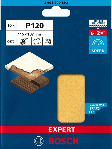 BOSCH EXPERT C470 Schleifblatt, 115x107mm, K120, 6 Löcher, 10-tlg.