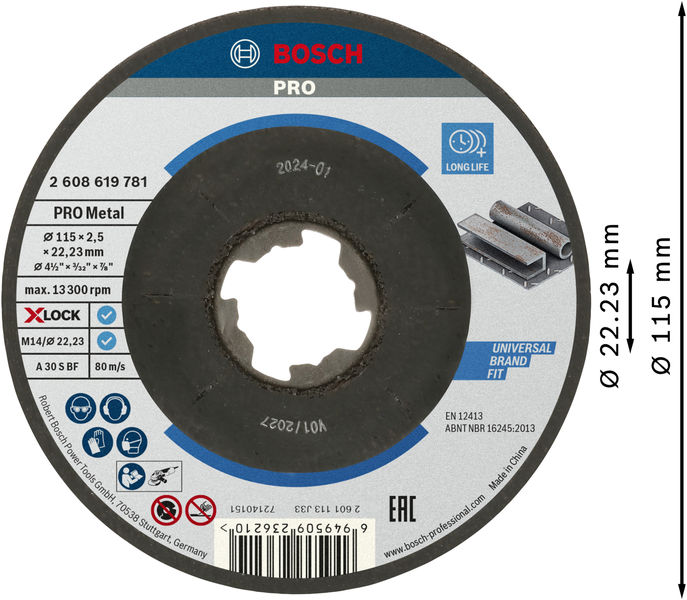 BOSCH PRO Metal X-Lock Trennscheibe, 115 x 2.5 x 22.23 mm, gekröpft