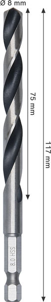 BOSCH Metal HSS Spiralbohrer, 8 x 75 x 117 mm, HEX 1/4“ Schaft